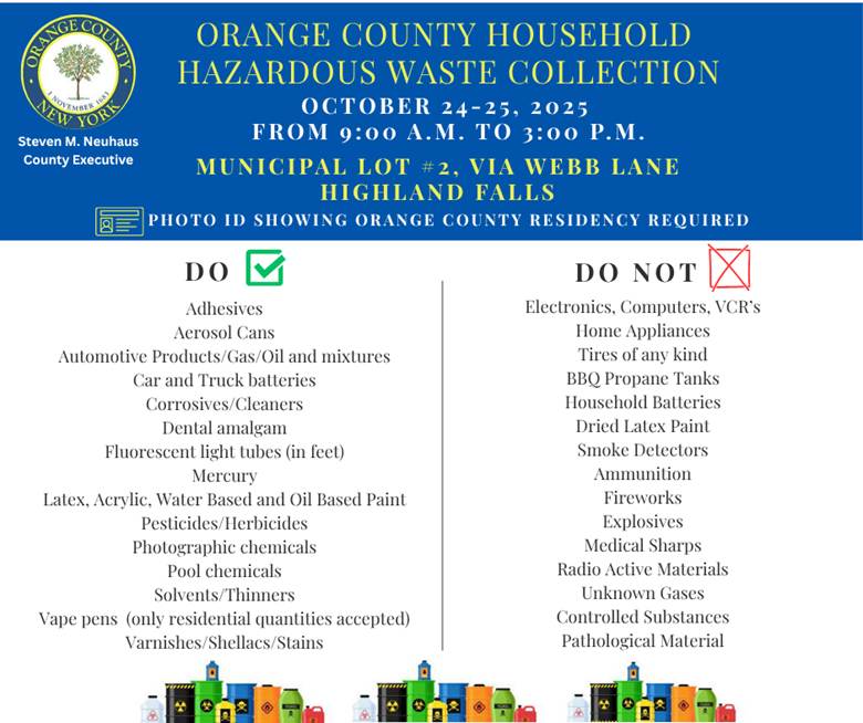 Orange County Hazardous Waste Collection in Highland Falls